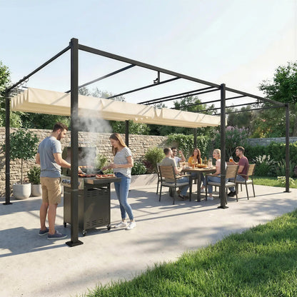 19' x 10' Pergola, Retractable Canopy, UV50+, Cream Pergolas at Gallery Canada