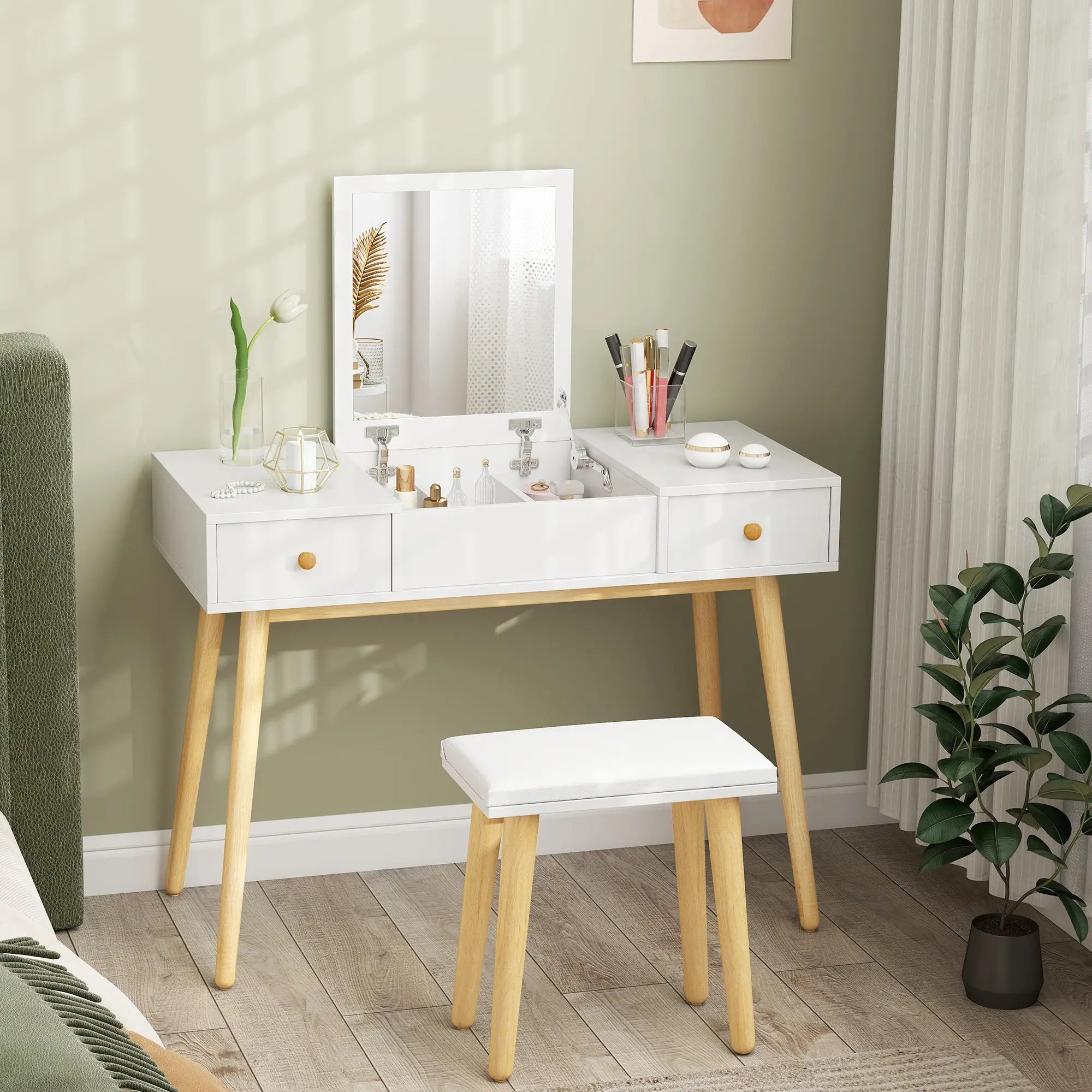 Dressing Table Set with Mirror, Stool, 2 Drawers, White Dressing & Vanity Tables at Gallery Canada