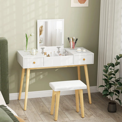 Dressing Table Set with Mirror, Stool, 2 Drawers, White Dressing & Vanity Tables at Gallery Canada