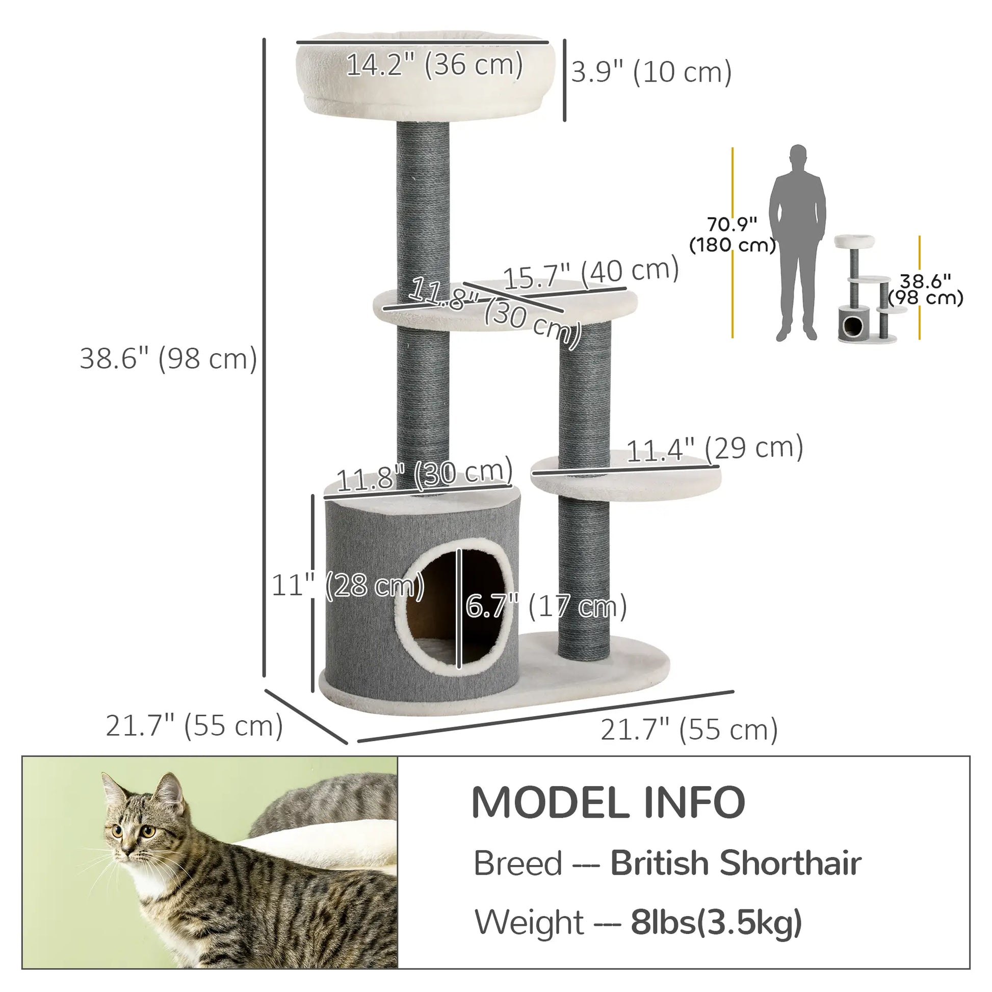 39" Cat Tree Tower, Multi-Level Activity Centre, Scratching Posts, White Cat Trees at Gallery Canada