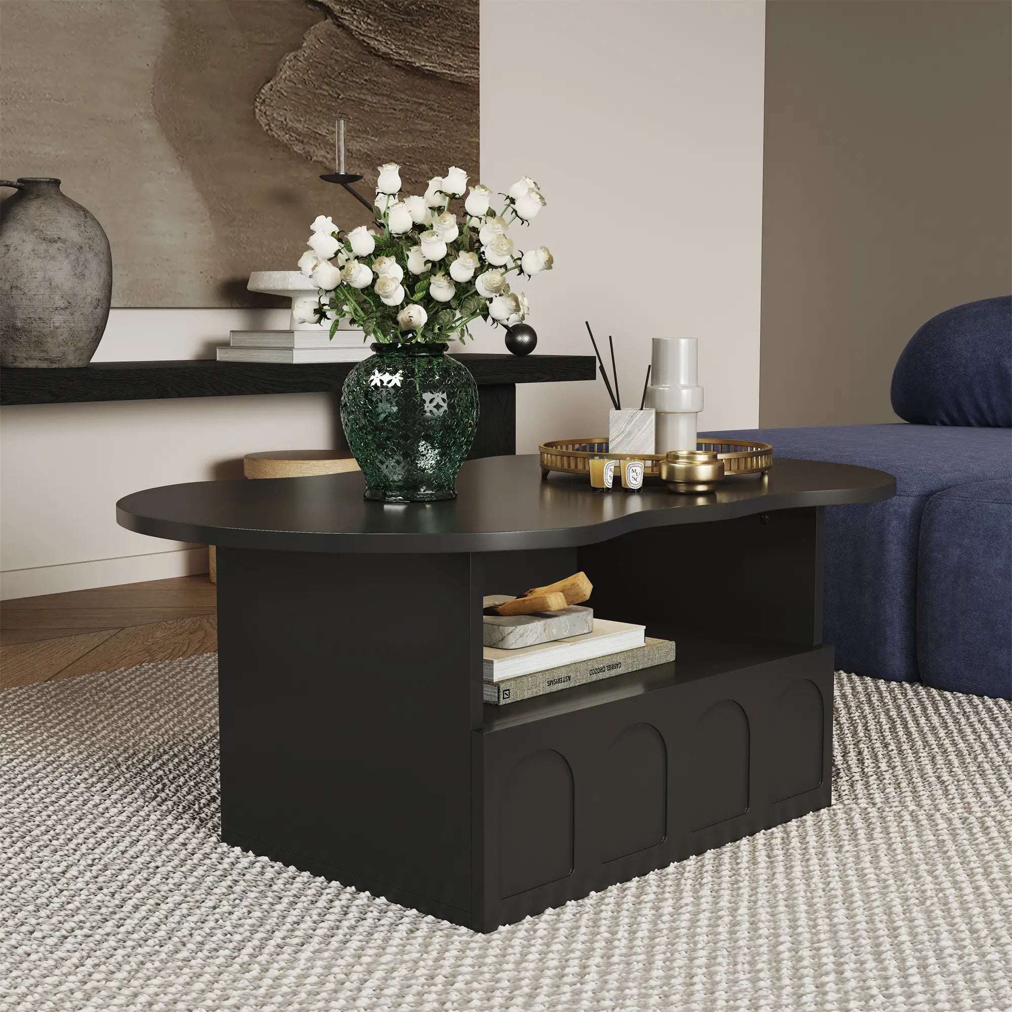 Coffee Table with Drawer, Open Storage, 39.5