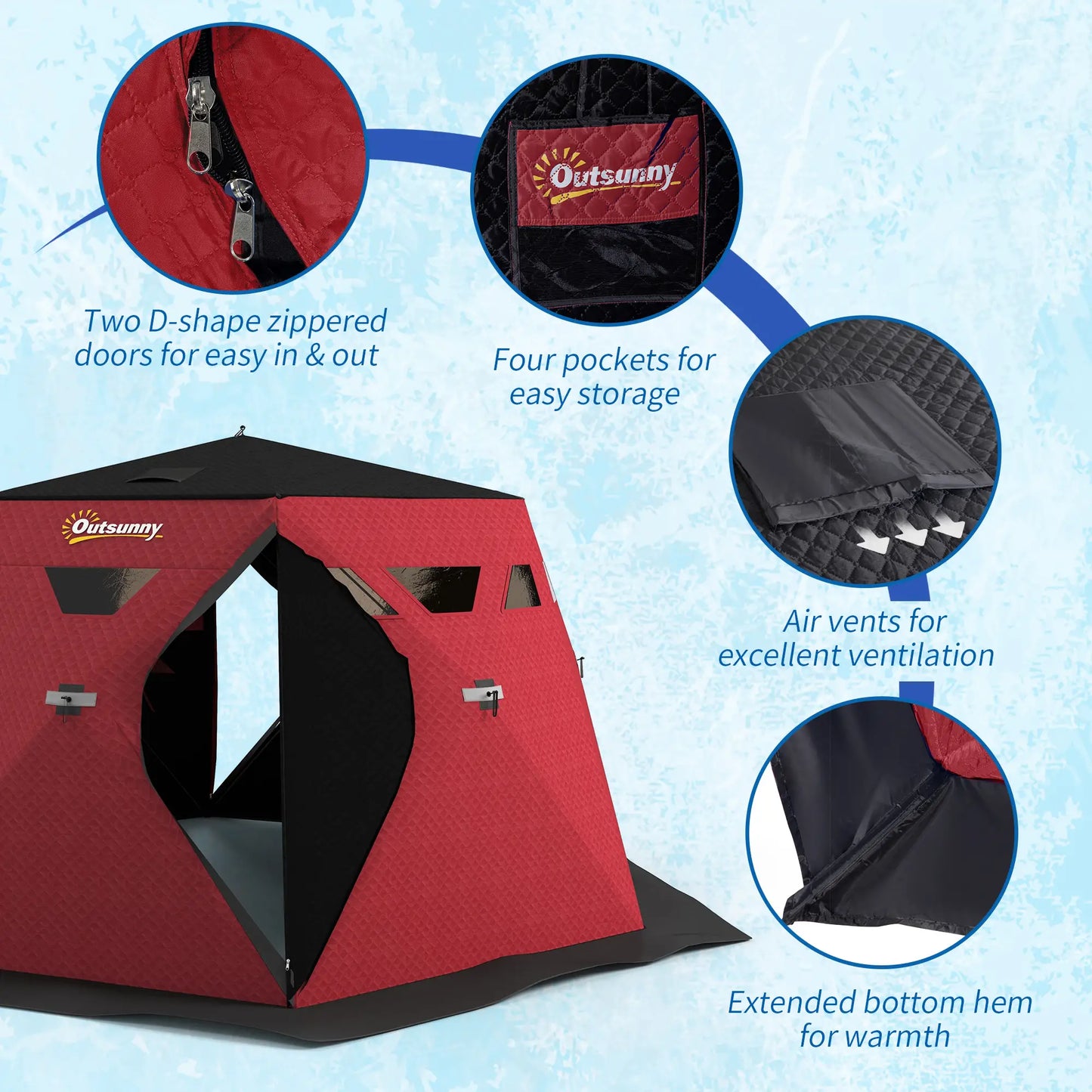 4 Person Insulated Ice Fishing Shelter, Pop-Up Tent with Carry Bag, Red Ice Fishing Tents at Gallery Canada