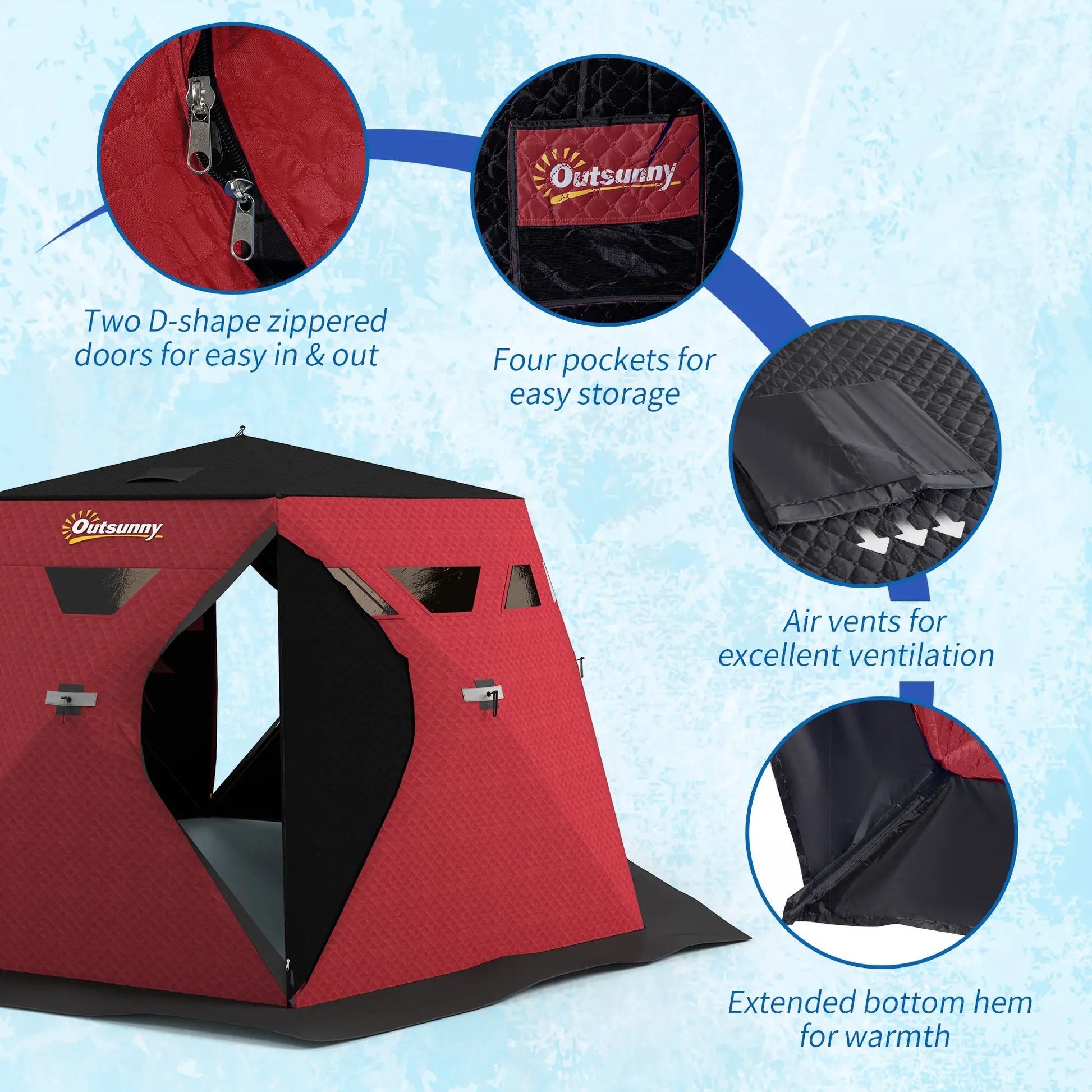 4 Person Insulated Ice Fishing Shelter, Pop-Up Tent with Carry Bag, Red Ice Fishing Tents at Gallery Canada