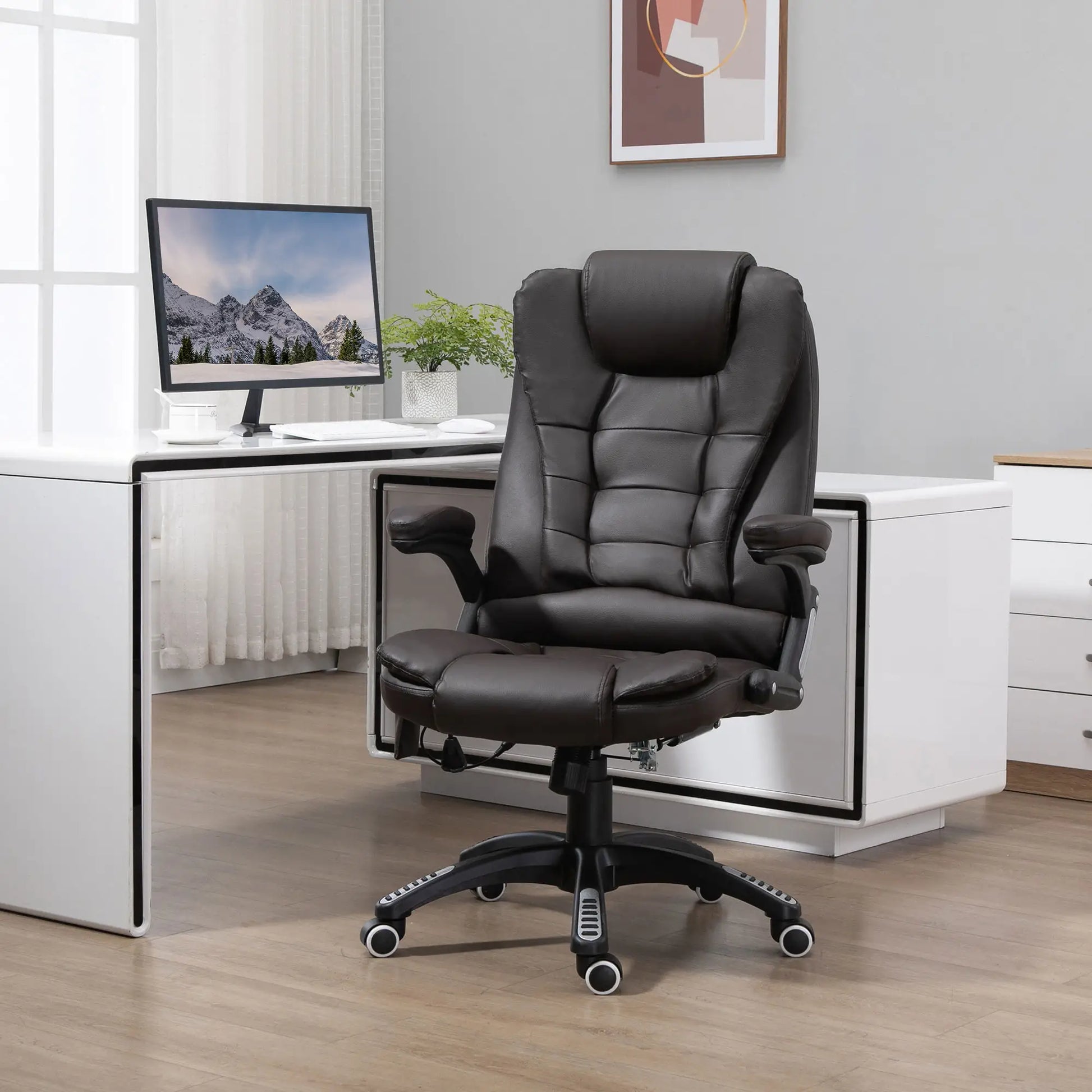 Heated Ergonomic Massage Swivel Office Chair, High Back Faux Leather, Brown Massage Chairs at Gallery Canada