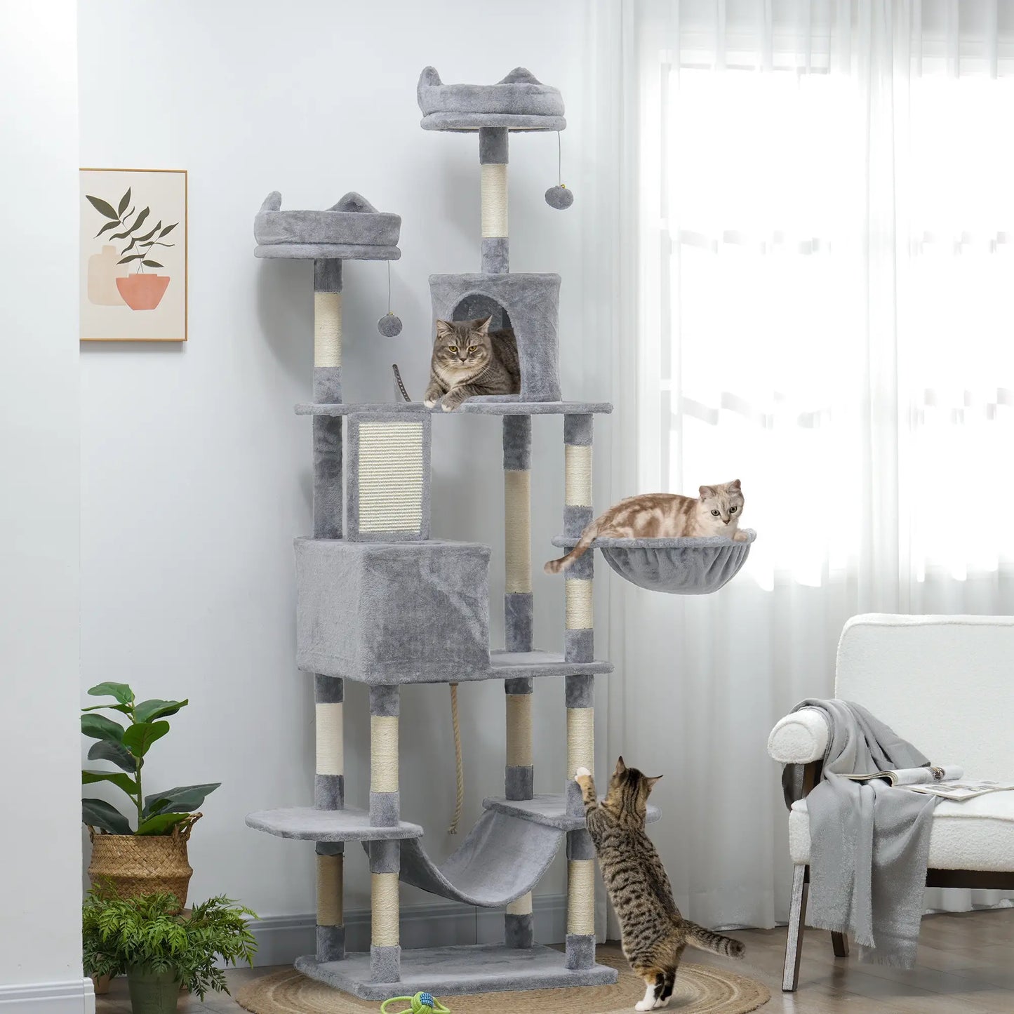 81" Large Cat Tree, Scratching Posts, Condos, Beds, Hammocks, Light Grey Cat Towers at Gallery Canada