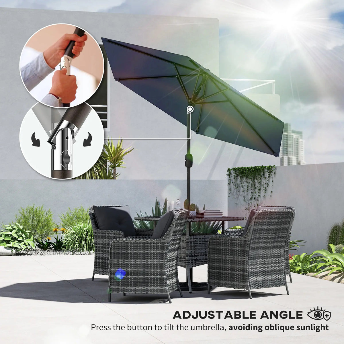 Patio Sun Umbrella, Outdoor Parasol, 6 Ribs, Blue Sun Umbrellas at Gallery Canada