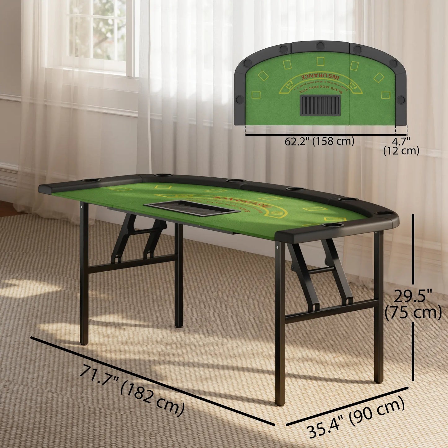 Poker Table Foldable, 72" 8 Player Casino Blackjack Texas Holdem, Green Game Tables at Gallery Canada