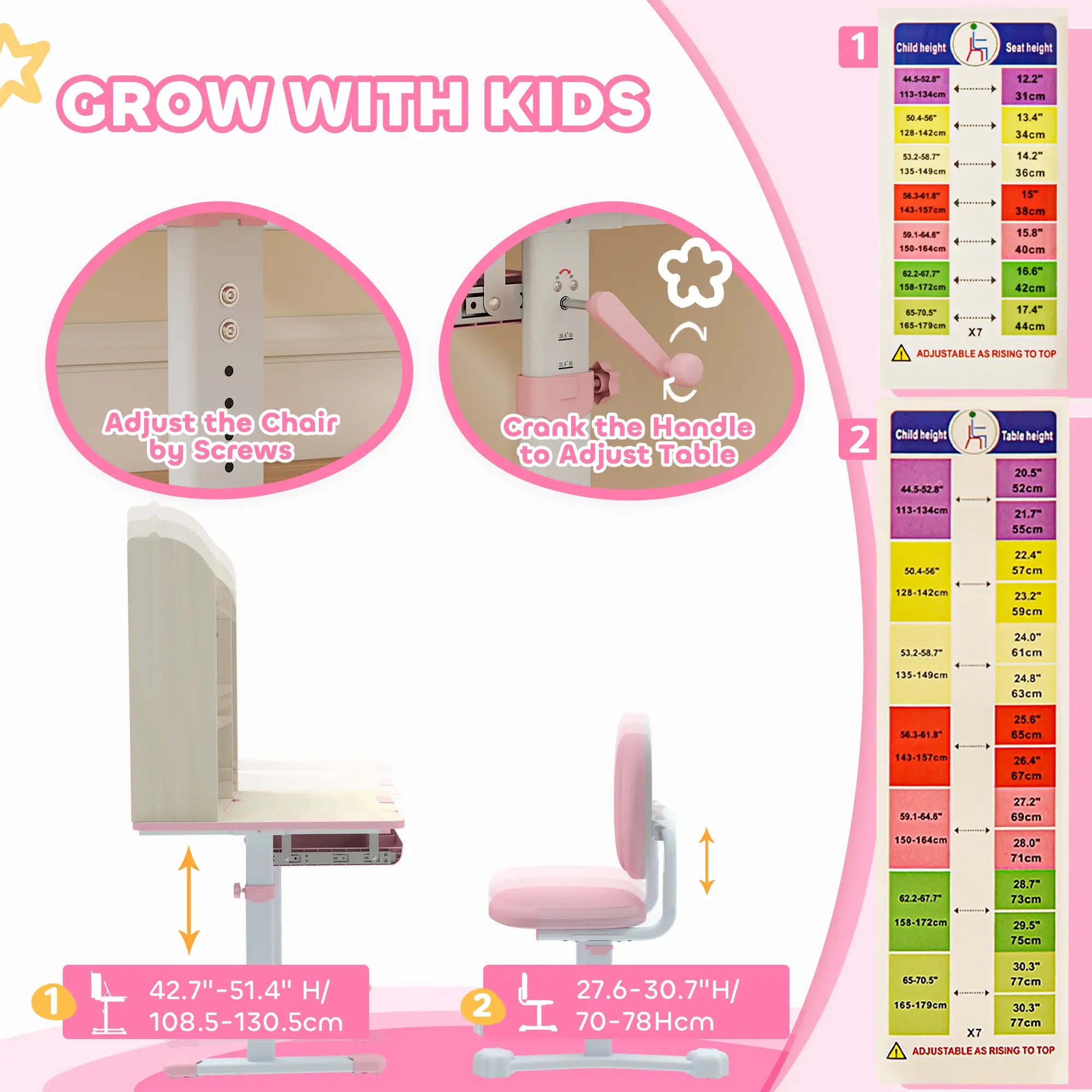 Kids Desk Chair Set, Adjustable Height, Ages 3-12, Pink Kids Desk Sets at Gallery Canada