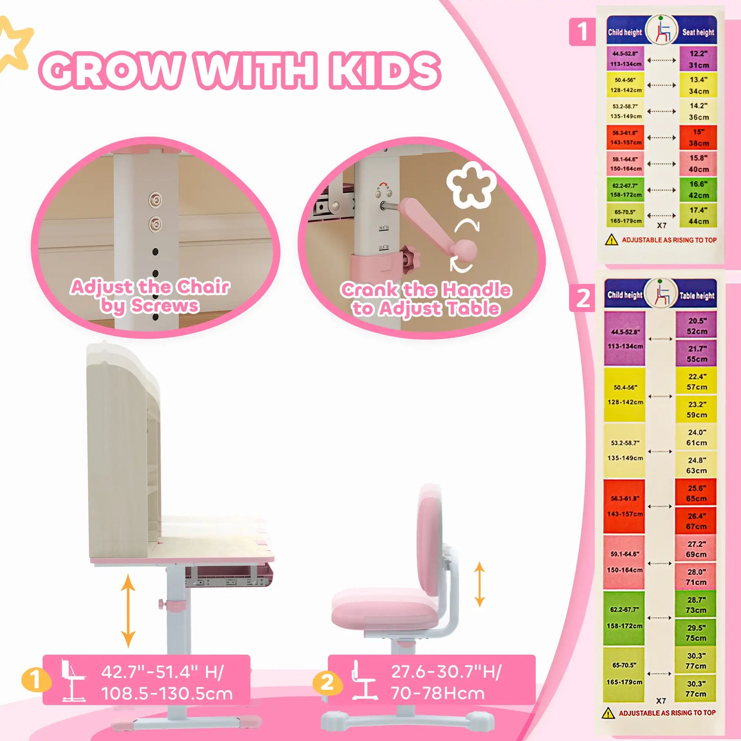 Kids Desk Chair Set, Adjustable Height, Ages 3-12, Pink Kids Desk Sets at Gallery Canada