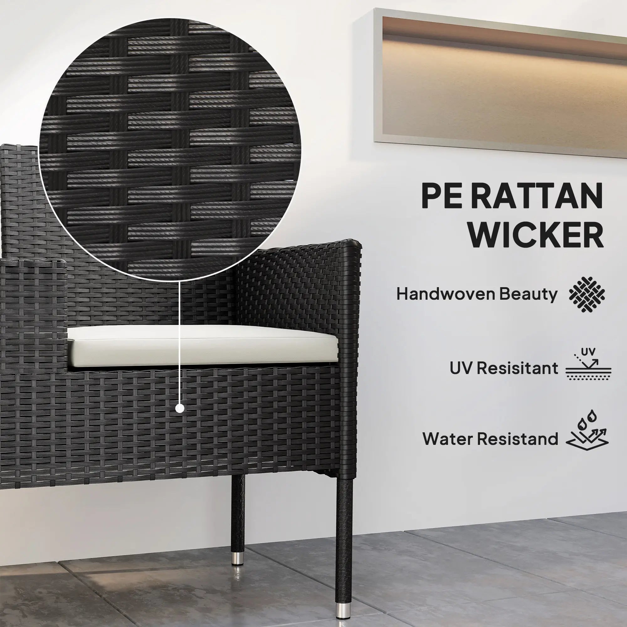 PE Rattan Loveseat with Cushion, Mid-Table, Cream White Patio Chairs at Gallery Canada