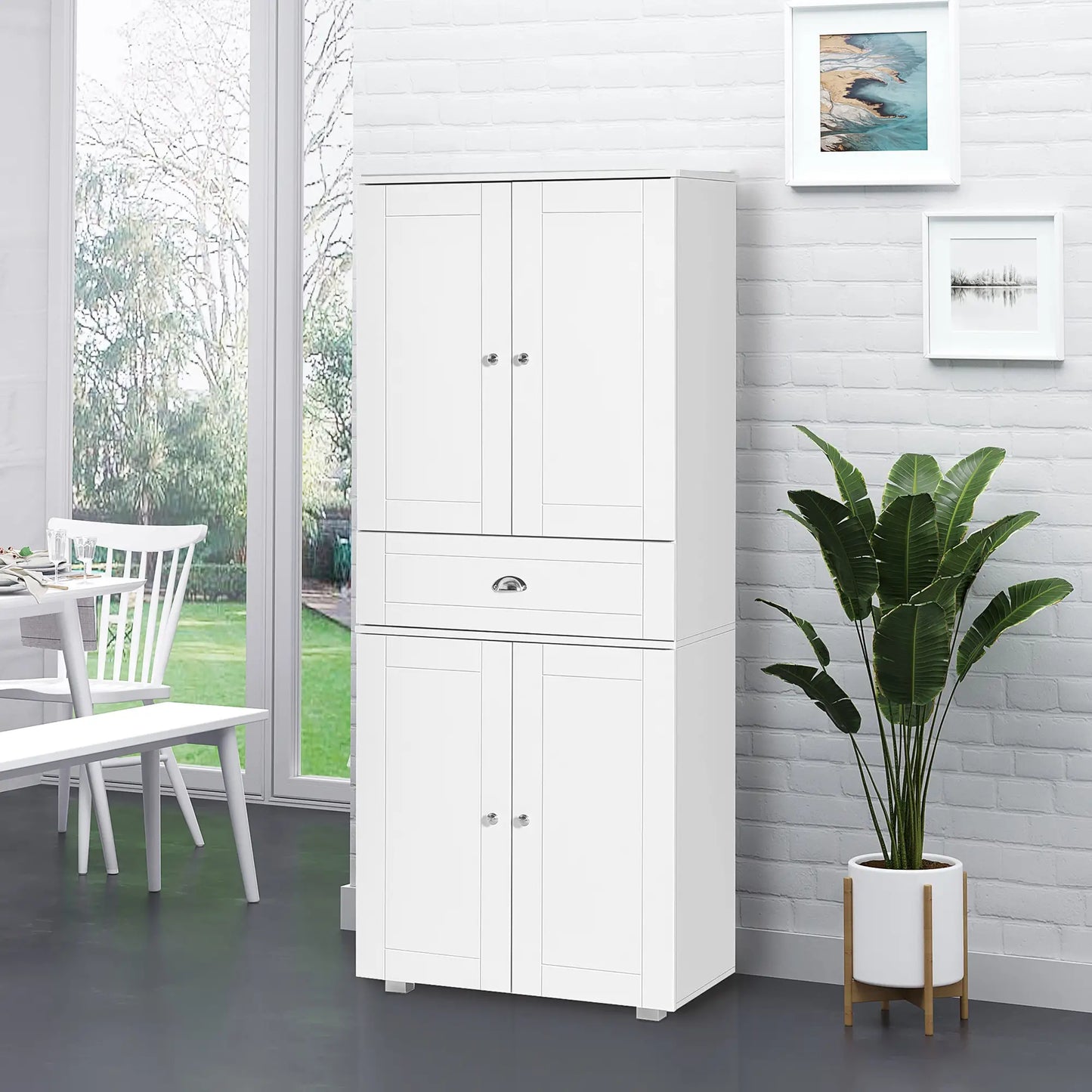 72" Kitchen Pantry Cabinet, 4 Doors, 3 Adjustable Shelves, White Kitchen Pantry Cabinets at Gallery Canada