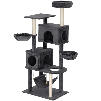 66 Inch Large Cat Tree, 2 Door Condos, 3 Hammocks, Plush Perch, Sisal Posts, Dark Grey Cat Trees Dark Grey at Gallery Canada