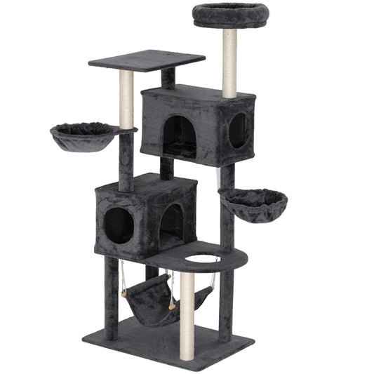 66 Inch Large Cat Tree, 2 Door Condos, 3 Hammocks, Plush Perch, Sisal Posts, Dark Grey Cat Trees Dark Grey at Gallery Canada
