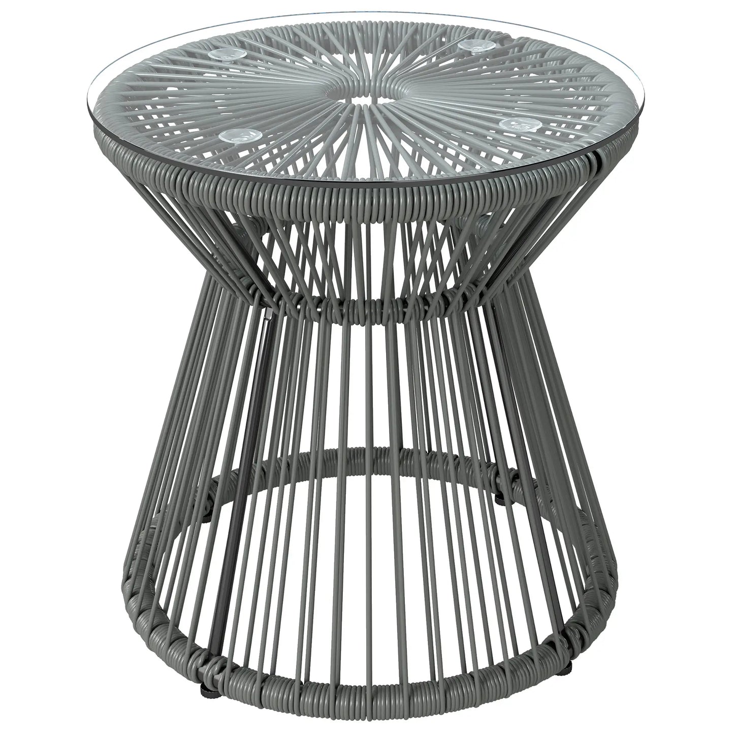 Round Rattan End Table, Hollow Drum Design, Glass Top, Dark Grey Patio Side Tables at Gallery Canada