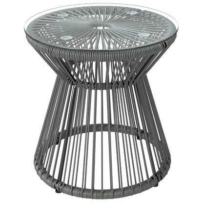 Round Rattan End Table, Hollow Drum Design, Glass Top, Dark Grey Patio Side Tables at Gallery Canada