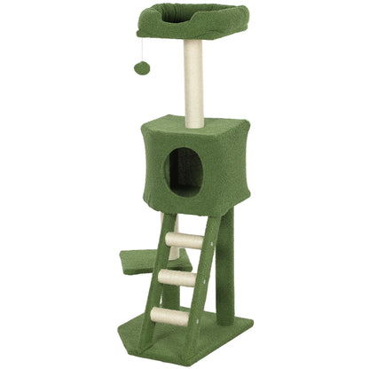 47" Tall Cat Tree Tower, Condo, Ladder, Scratching Posts, Green Cat Trees Green(Plush), Beige(Sisal rope) at Gallery Canada