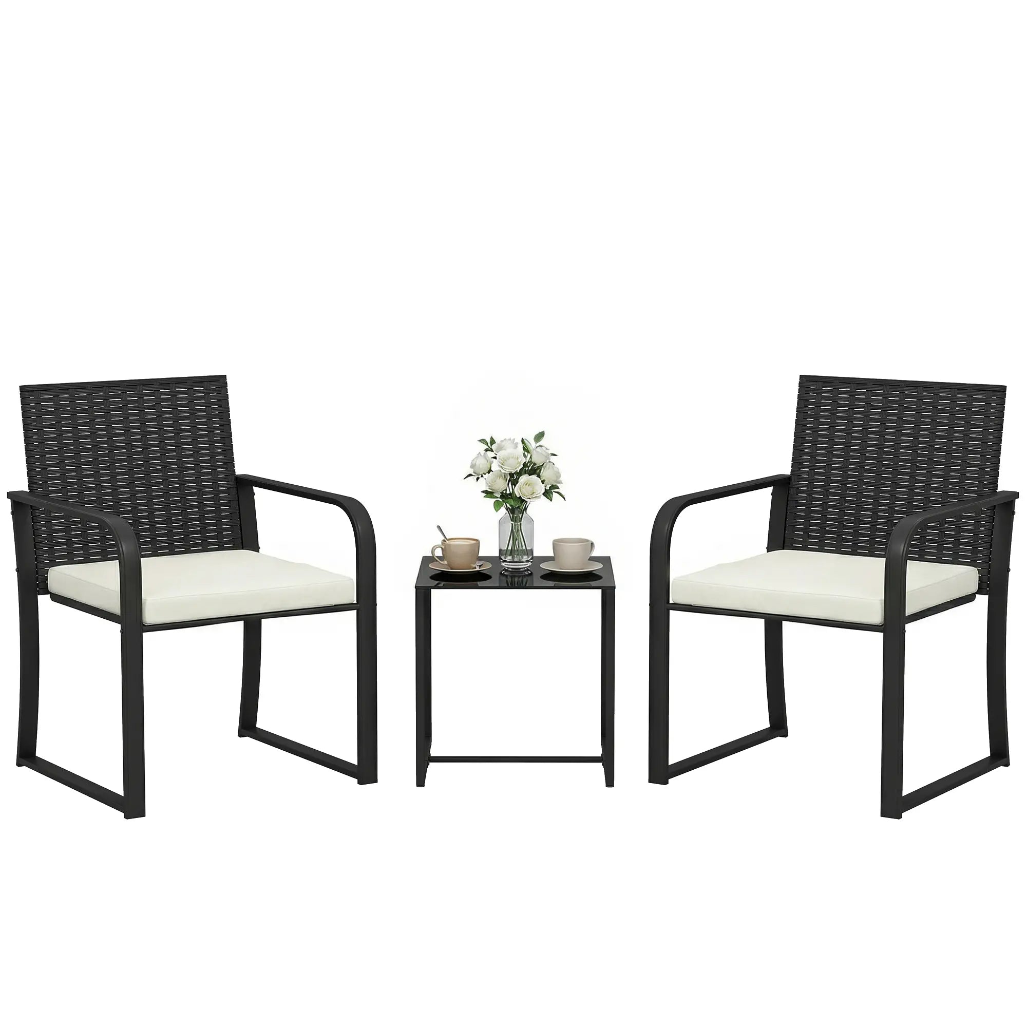 3 Piece Wicker Patio Set, Glass Table, Mesh Seat, Cream White Patio Furniture Sets at Gallery Canada