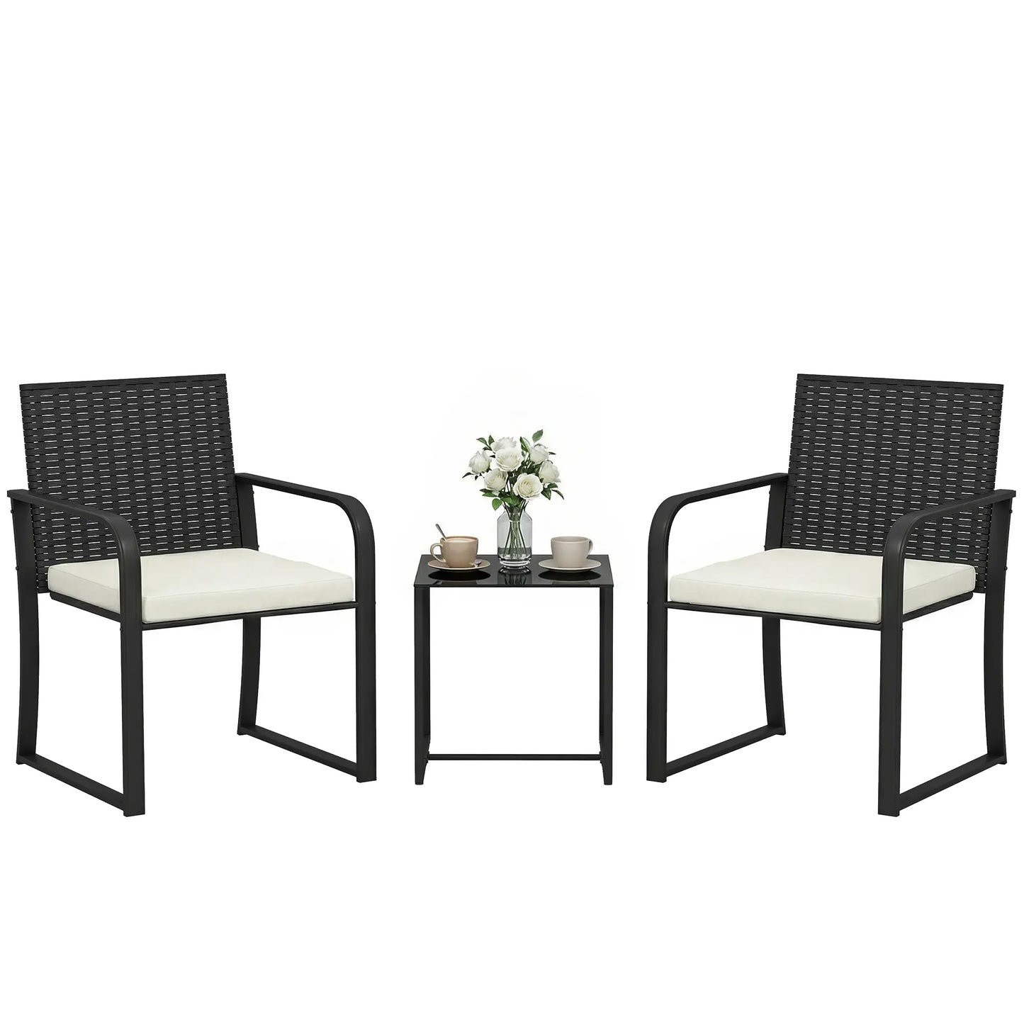 3 Piece Wicker Patio Set, Glass Table, Mesh Seat, Cream White Patio Furniture Sets at Gallery Canada