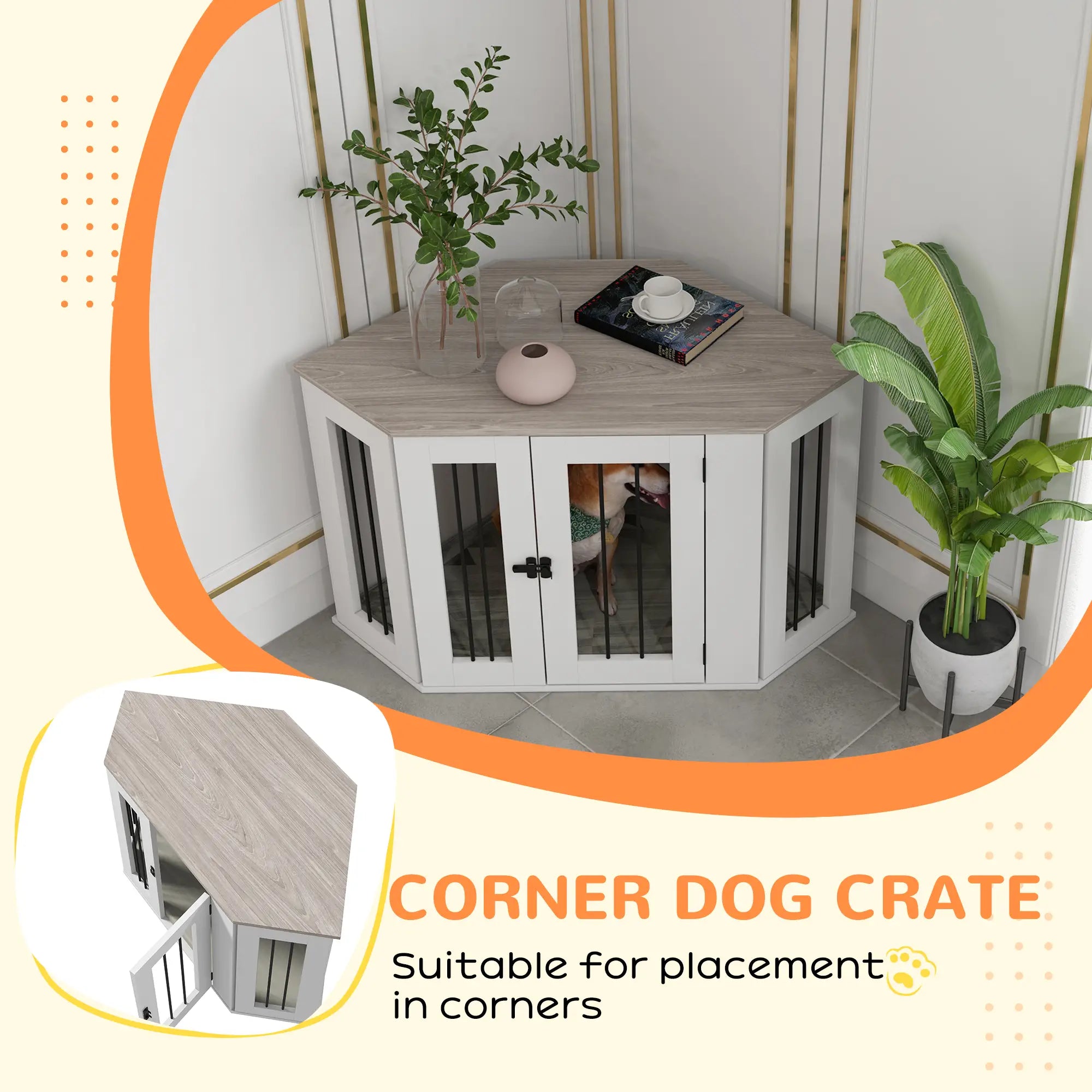 Dog Crate Furniture with Cushion, 41 Inch, Corner Design, Multi Color Houses, Kennels & Pens at Gallery Canada