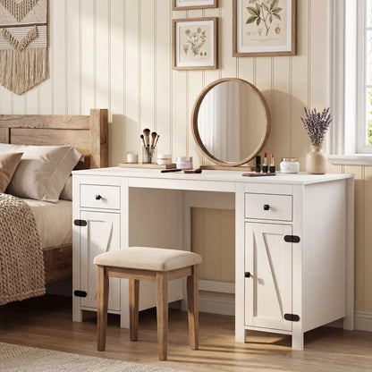53" Farmhouse Executive Desk, White Wood Grain, Computer Desk With Drawers, White Writing Desks at Gallery Canada