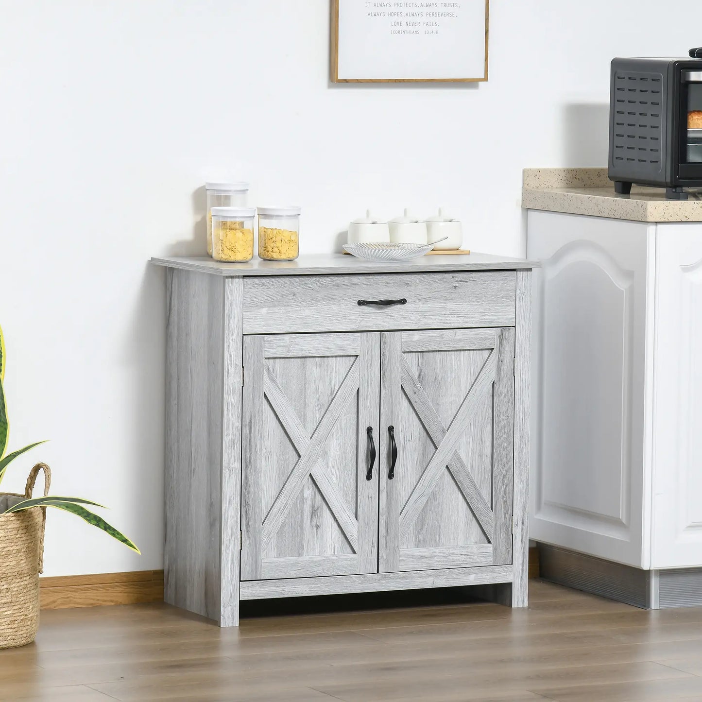 Farmhouse Sideboard Buffet Cabinet, Grey Grain, Barn Door Storage, Grey Bar Cabinets at Gallery Canada