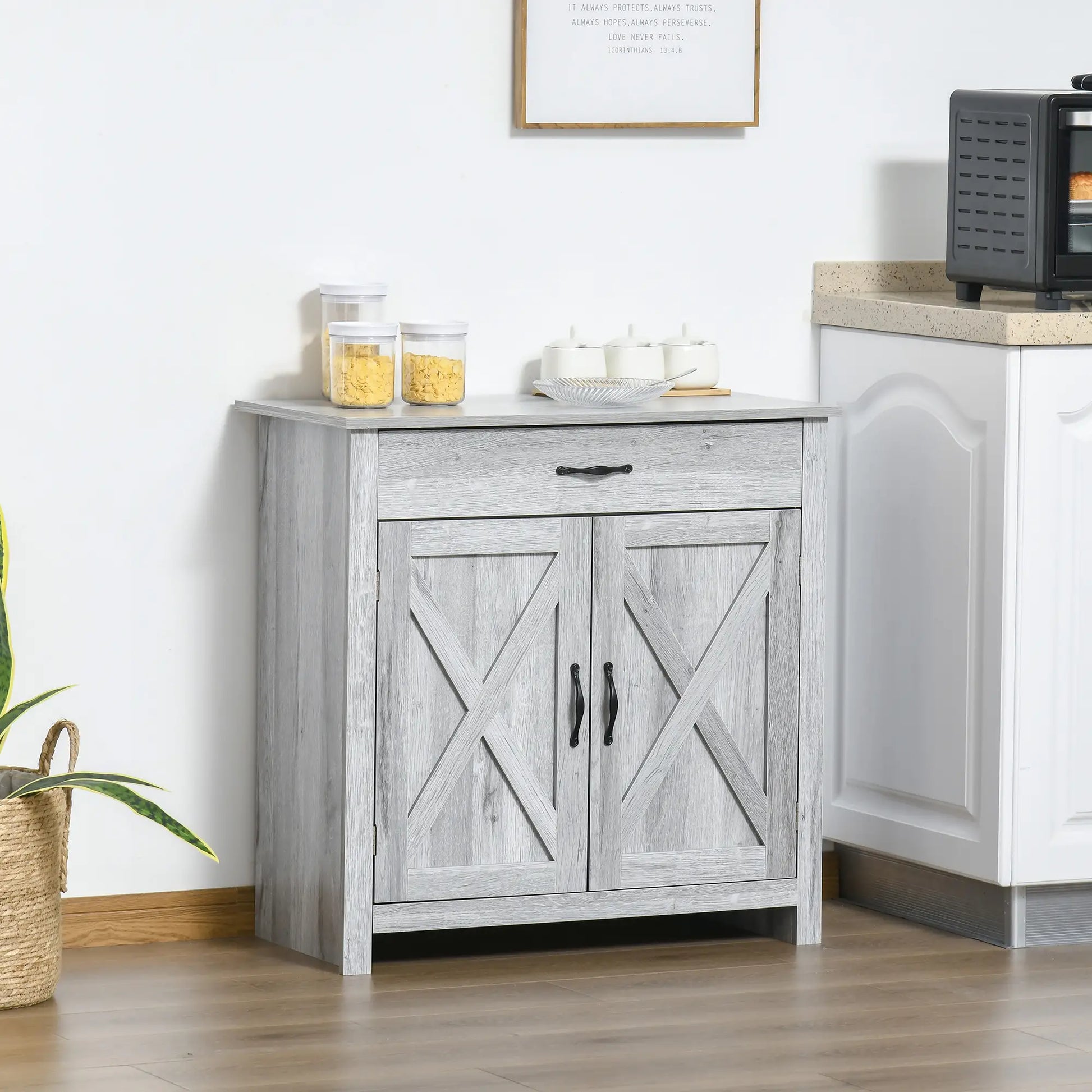 Farmhouse Sideboard Buffet Cabinet, Grey Grain, Barn Door Storage, Grey Bar Cabinets at Gallery Canada