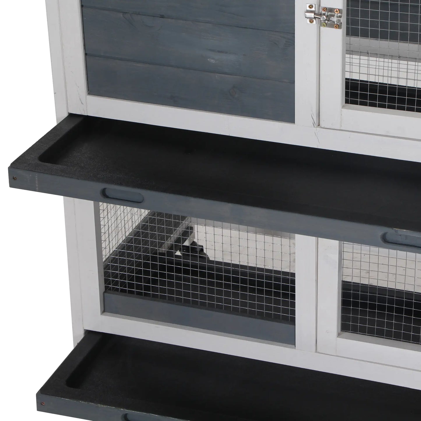 Wooden Rabbit Hutch, Bunny Cage, Small Animal Habitat, Slide-out Tray, Lockable Door, Openable Top, 58" x 18" x 35", Grey Rabbit Hutch at Gallery Canada