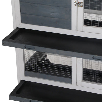 Wooden Rabbit Hutch, Bunny Cage, Small Animal Habitat, Slide-out Tray, Lockable Door, Openable Top, 58" x 18" x 35", Grey Rabbit Hutch at Gallery Canada