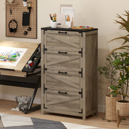 4 Drawer Filing Cabinet, Farmhouse Office Storage, Adjustable Hanging Bars, Letter, A4, Legal Size, Grey Office Cabinets & Cupboards at Gallery Canada