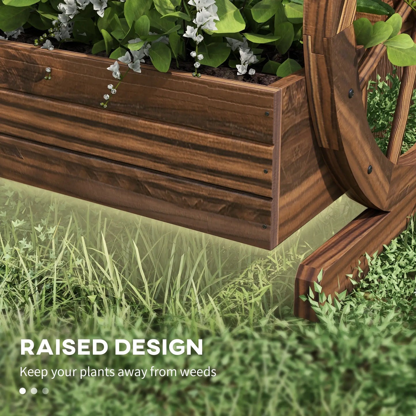 Wooden Wagon Planter Box, 3-Tier Raised Garden Bed, 24" x 24" x 22", Carbonized
