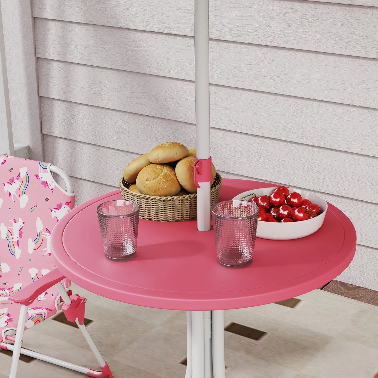 Kids Picnic Table Set, 2 Folding Chairs, Umbrella, Pink Kids Outdoor Furniture at Gallery Canada