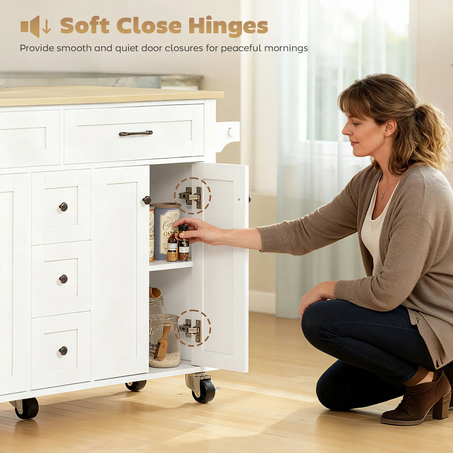 Kitchen Island Cart with Power Outlet, Drop Leaf, 55 Inch, White Kitchen Islands & Kitchen Carts at Gallery Canada