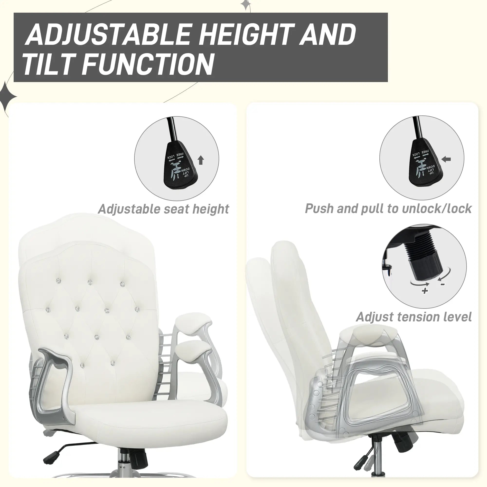 Vanity Office Chair, Velvet Computer Desk Chair with Swivel Wheels, Adjustable Height, Tilt Function, Off-White Task Chairs at Gallery Canada