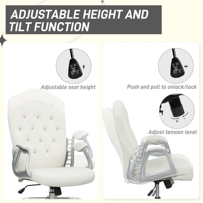 Vanity Office Chair, Velvet Computer Desk Chair with Swivel Wheels, Adjustable Height, Tilt Function, Off-White Task Chairs at Gallery Canada