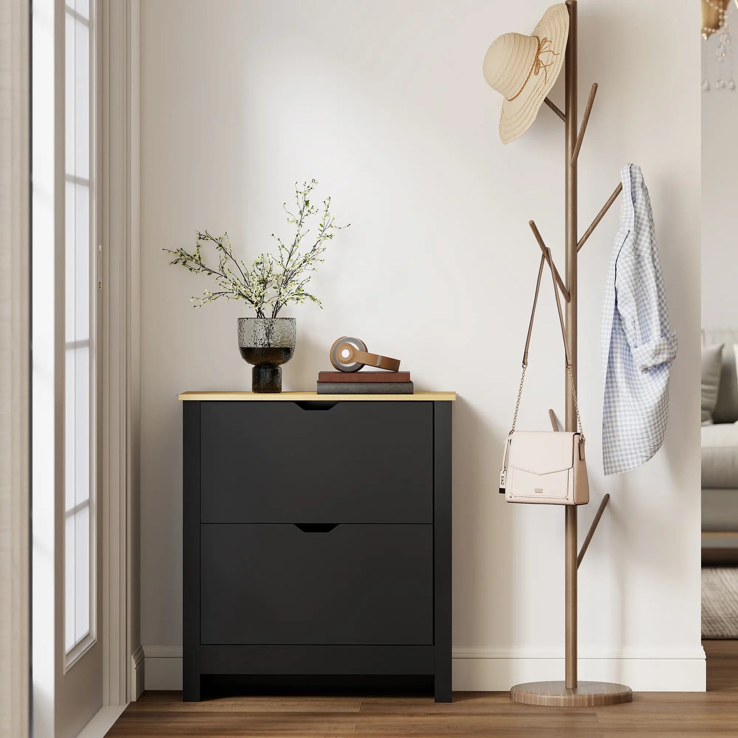 Shoe Storage Cabinet, 2 Flip Drawers, Adjustable Shelves, 8-12 Pairs, Black Shoe Storage Cabinets & Racks at Gallery Canada