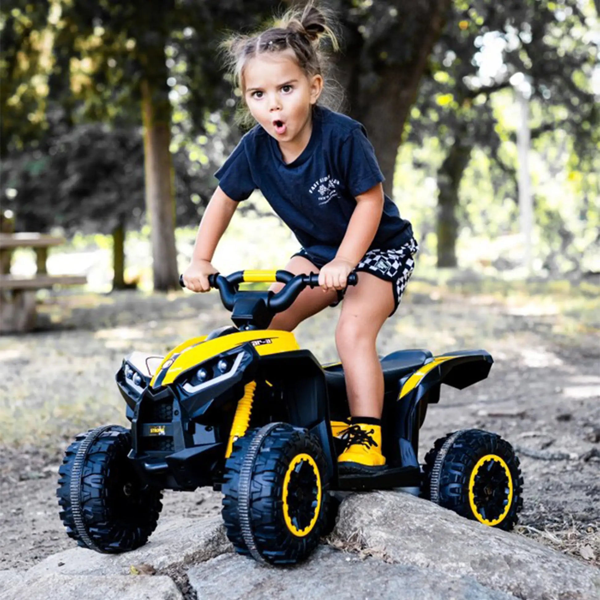 Kids 4 Wheeler Quad with Music, Headlights, High Low Speed, ATV for 3-5 Years, Yellow Electric Toy Cars at Gallery Canada