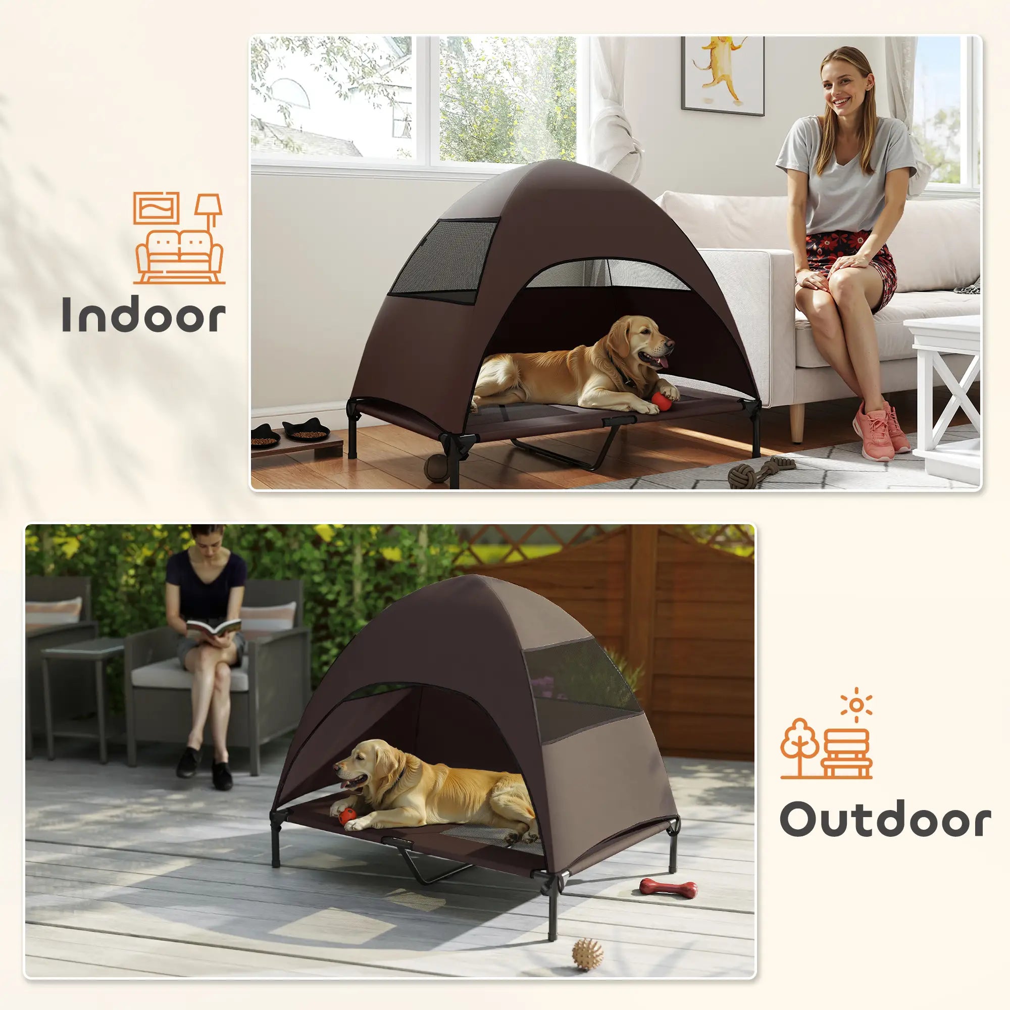 Elevated Dog Bed With Canopy, Washable Mesh Steel Frame, 41.7