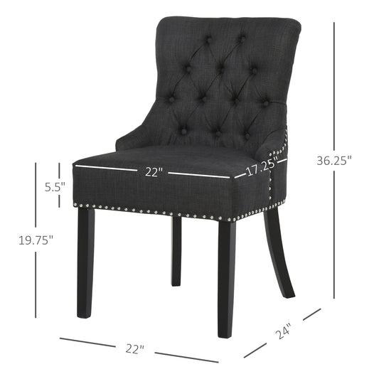 Button-Tufted Dining Chair, Fabric Upholstered Accent Chair with Nailed Trim &; Wood Legs for Living Room, Dark Grey at Gallery Canada