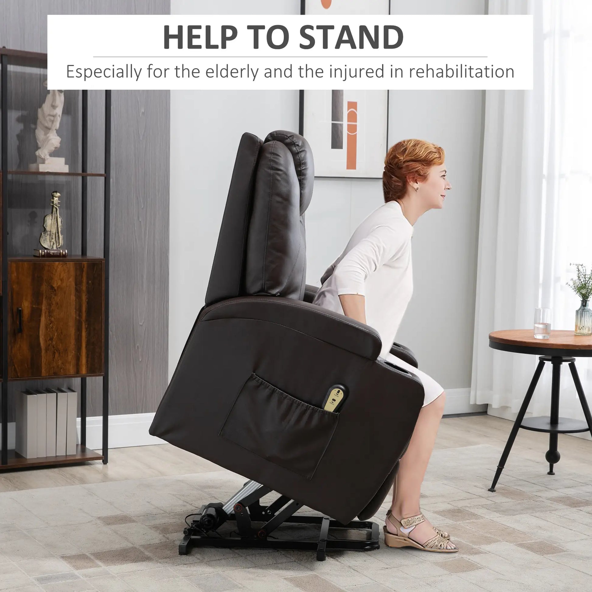 Power Lift Recliner Chair, PU Leather, Remote Control, Brown Electric Power Lift Chairs at Gallery Canada