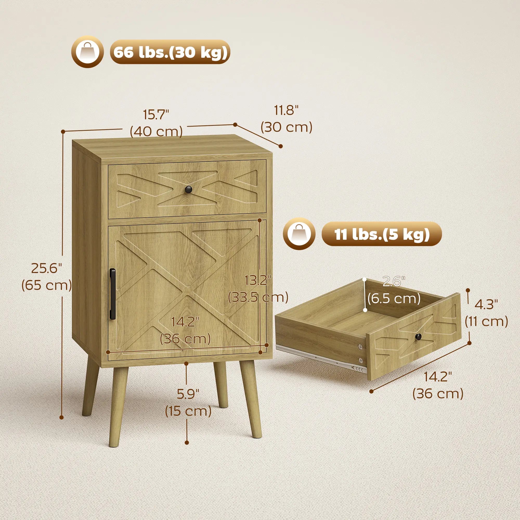 Nightstand Set Of 2, Oak, With Drawer And Cabinet Storage Side Tables at Gallery Canada