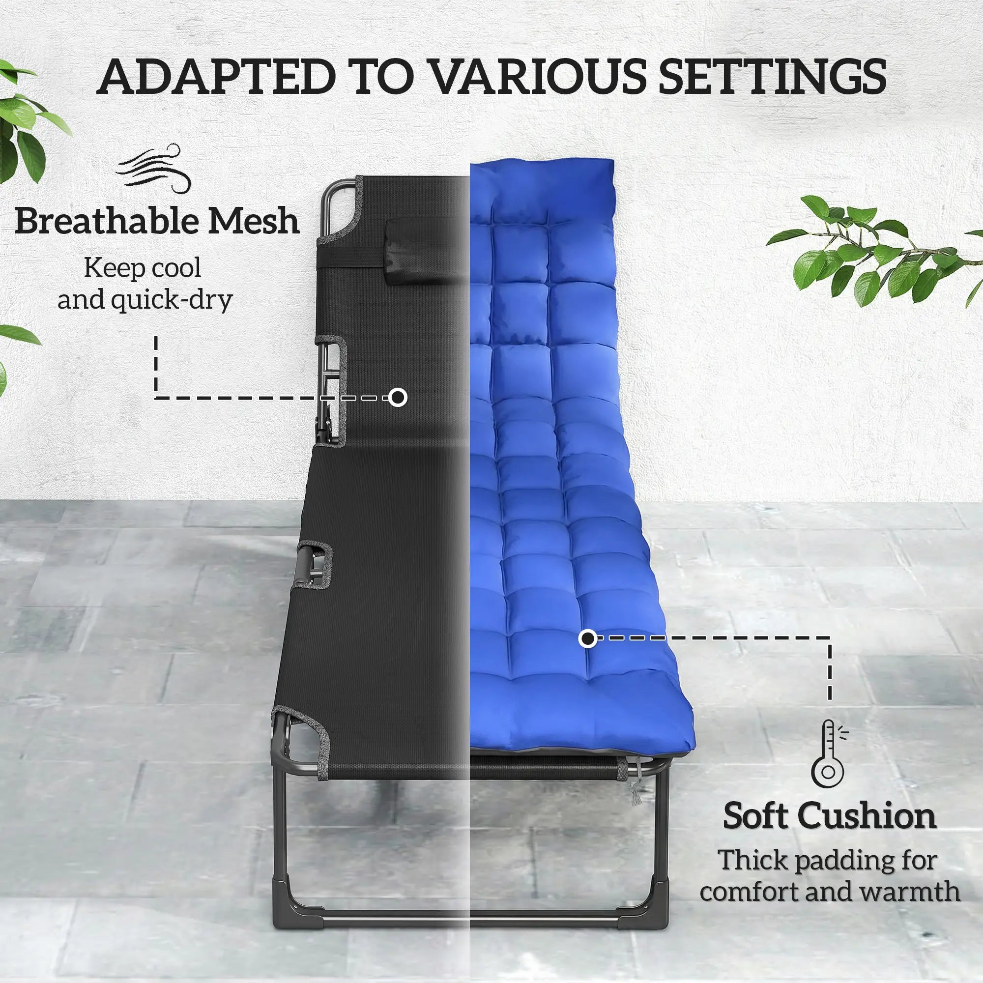75 cm Wide Folding Chaise Lounge Chair, Outdoor Tanning Chair, Camping Cot, Grey/Blue Lounger Chairs at Gallery Canada