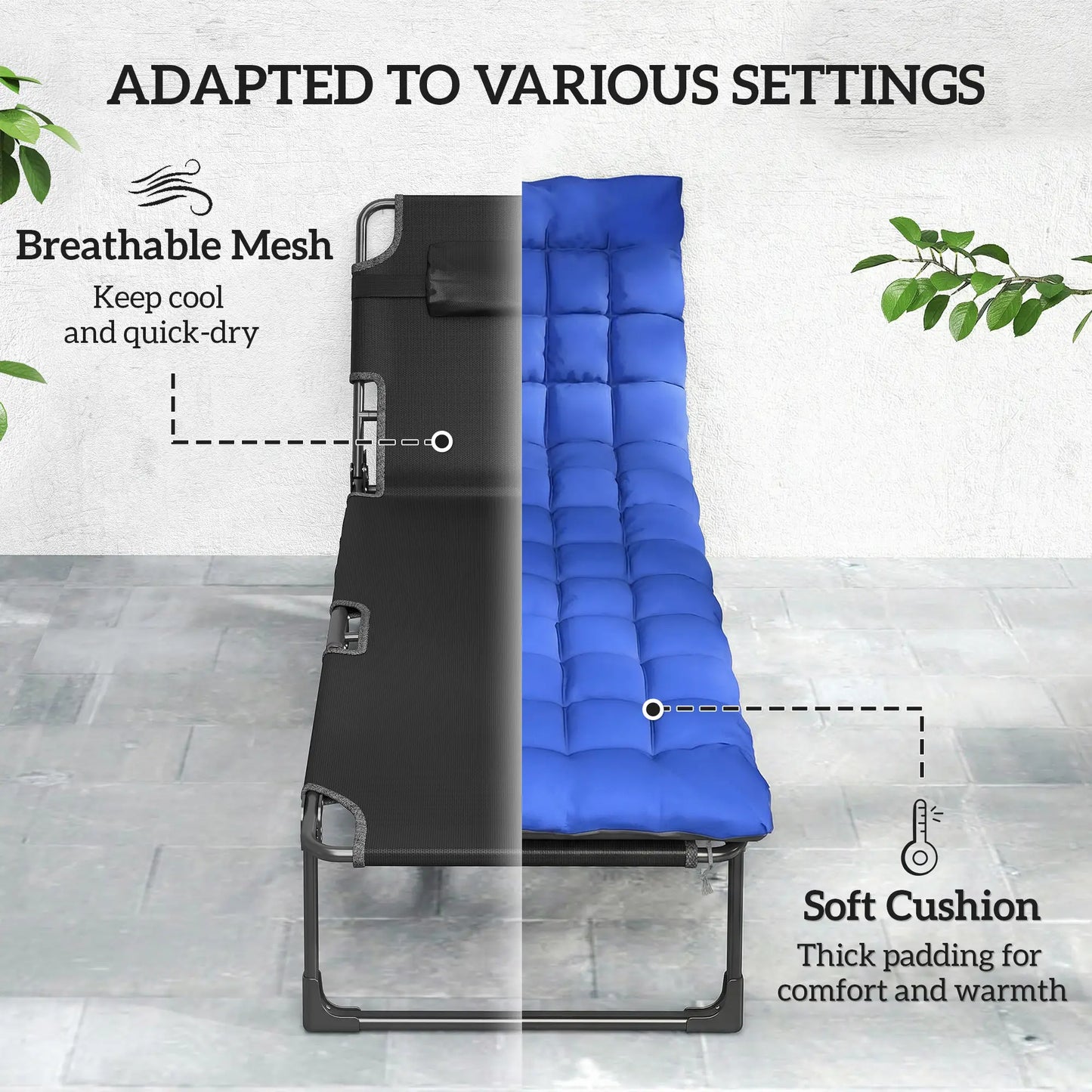 75 cm Wide Folding Chaise Lounge Chair, Outdoor Tanning Chair, Camping Cot, Grey/Blue Lounger Chairs at Gallery Canada