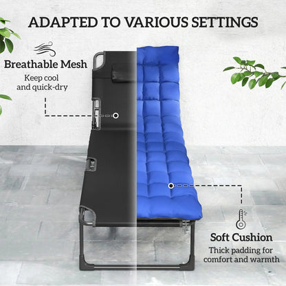 75 cm Wide Folding Chaise Lounge Chair, Outdoor Tanning Chair, Camping Cot, Grey/Blue Lounger Chairs at Gallery Canada