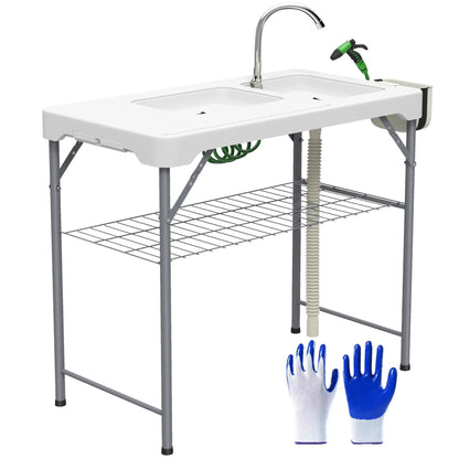 Folding Fish Cleaning Table with Sinks, Outdoor Sink Station, White Picnic Tables & Camping Chairs at Gallery Canada