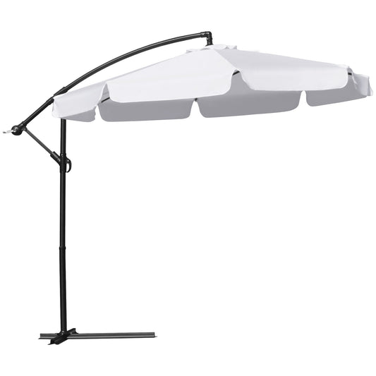 9FT Offset Hanging Patio Umbrella Cantilever Umbrella with Easy Tilt Adjustment, Cross Base and 8 Ribs for Backyard, Poolside, Lawn and Garden, White - Gallery Canada