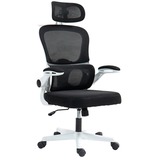 Mesh Office Chair, Ergonomic Desk Chair, Flip-Up Armrest, Adjustable Lumbar Support, Black Office Chairs Black at Gallery Canada