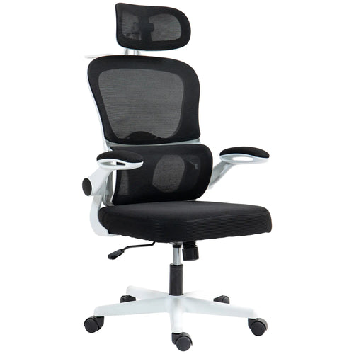 Mesh Office Chair, Ergonomic Desk Chair, Flip-Up Armrest, Adjustable Lumbar Support, Black