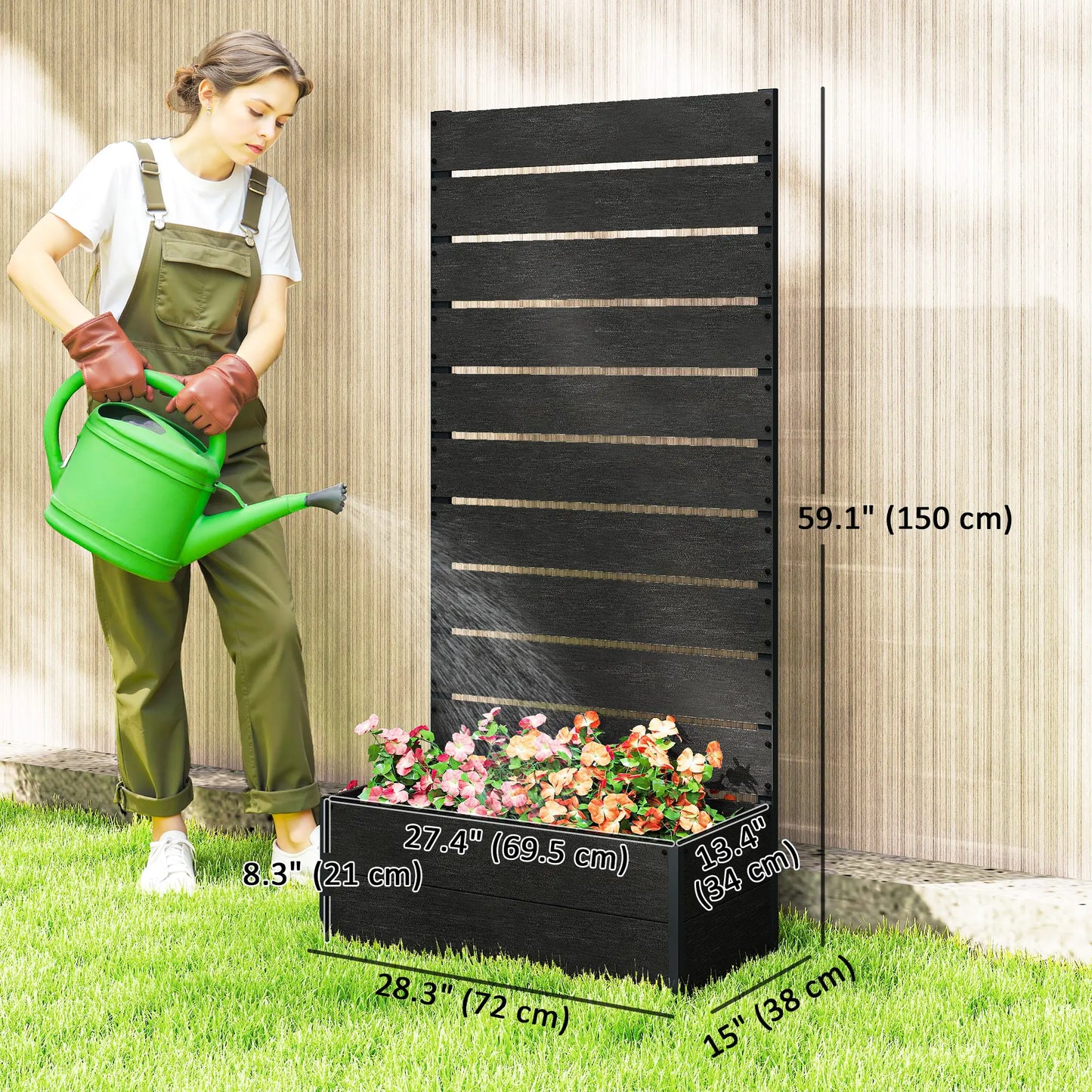 Raised Garden Bed With Trellis, Elevated Planter Box, 28" x 15" x 59", Black