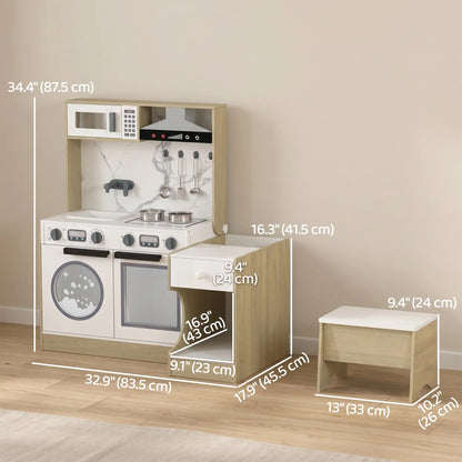 2-In-1 Kids Kitchen Playset, Table & Chair with Sink, Oven, Microwave, 3-8