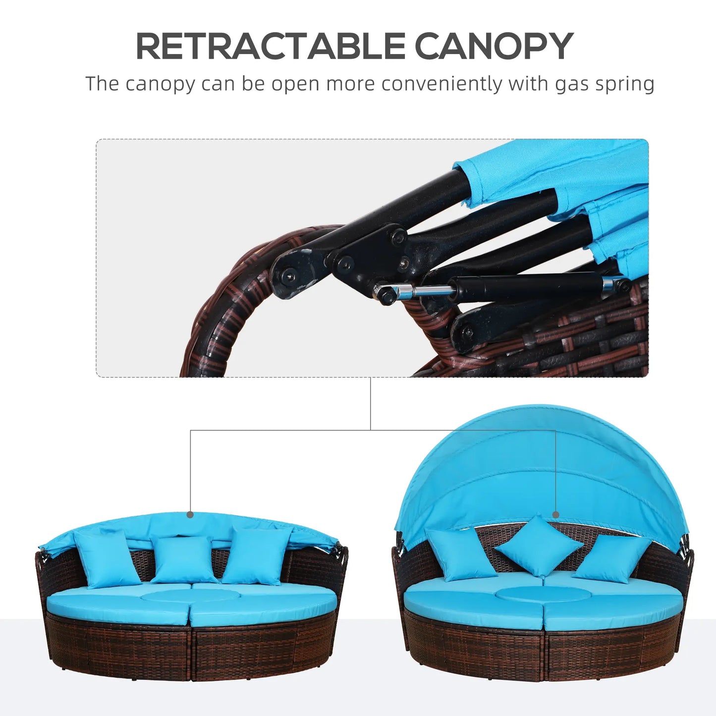 Outdoor Daybed with Canopy, PE Rattan Round Sofa, Light Blue Daybeds at Gallery Canada